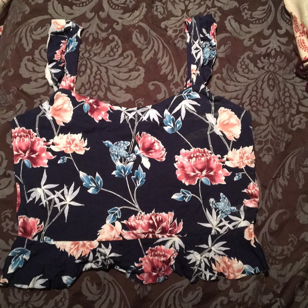 Large Aeropostale Navy and Floral Print Tank Top